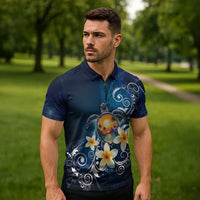 Hawaii Honu Zipper Polo Shirt Polynesian Curves Plumeria - Polynesian Pride