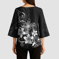 Hawaii Honu Kimono Sleeve Blouse Polynesian Curves Plumeria Grayscale - Polynesian Pride