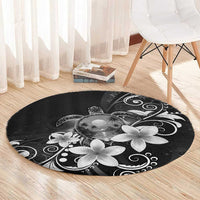 Hawaii Honu Round Carpet Polynesian Curves Plumeria Grayscale - Polynesian Pride