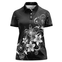 Hawaii Honu Women Polo Shirt Polynesian Curves Plumeria Grayscale - Polynesian Pride