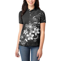 Hawaii Honu Women Polo Shirt Polynesian Curves Plumeria Grayscale - Polynesian Pride