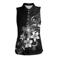 Hawaii Honu Women Sleeveless Polo Shirt Polynesian Curves Plumeria Grayscale - Polynesian Pride