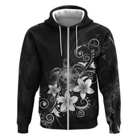 Hawaii Honu Zip Hoodie Polynesian Curves Plumeria Grayscale - Polynesian Pride