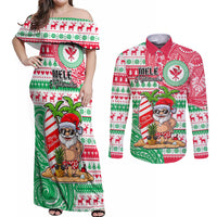 Hawaii Christmas Couples Matching Off Shoulder Maxi Dress and Long Sleeve Button Shirts Santa Claus Surf Mele Kalikimaka LT05 Red - Polynesian Pride