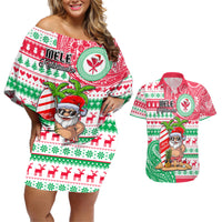 Hawaii Christmas Couples Matching Off Shoulder Short Dress and Hawaiian Shirt Santa Claus Surf Mele Kalikimaka LT05 Red - Polynesian Pride