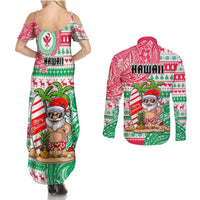 Hawaii Christmas Couples Matching Summer Maxi Dress and Long Sleeve Button Shirts Santa Claus Surf Mele Kalikimaka LT05 - Polynesian Pride