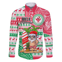 Hawaii Christmas Family Matching Off Shoulder Long Sleeve Dress and Hawaiian Shirt Santa Claus Surf Mele Kalikimaka LT05 Dad's Shirt - Long Sleeve Red - Polynesian Pride