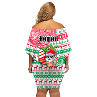 Hawaii Christmas Family Matching Off Shoulder Short Dress and Hawaiian Shirt Santa Claus Surf Mele Kalikimaka LT05 - Polynesian Pride