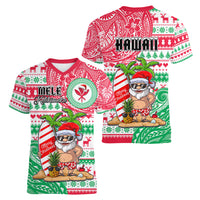 Hawaii Christmas Women V Neck T Shirt Santa Claus Surf Mele Kalikimaka LT05 - Polynesian Pride