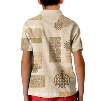 Vintage Lapita Kid Polo Shirt Iconic Double Face Pattern Beige LT05 - Polynesian Pride