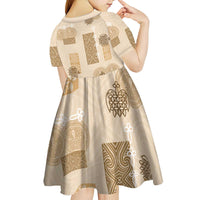 Vintage Lapita Kid Short Sleeve Dress Iconic Double Face Pattern Beige