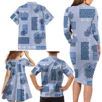 Vintage Lapita Family Matching Long Sleeve Bodycon Dress and Hawaiian Shirt Iconic Double Face Pattern Blue LT05 - Polynesian Pride