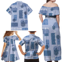 Vintage Lapita Family Matching Off Shoulder Maxi Dress and Hawaiian Shirt Iconic Double Face Pattern Blue LT05 - Polynesian Pride