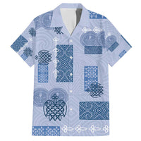 Vintage Lapita Family Matching Off Shoulder Maxi Dress and Hawaiian Shirt Iconic Double Face Pattern Blue LT05 Dad's Shirt - Short Sleeve Blue - Polynesian Pride