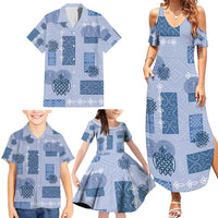 Vintage Lapita Family Matching Summer Maxi Dress and Hawaiian Shirt Iconic Double Face Pattern Blue LT05 - Polynesian Pride