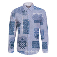 Vintage Lapita Family Matching Summer Maxi Dress and Hawaiian Shirt Iconic Double Face Pattern Blue LT05 Dad's Shirt - Long Sleeve Blue - Polynesian Pride