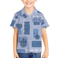 Vintage Lapita Family Matching Tank Maxi Dress and Hawaiian Shirt Iconic Double Face Pattern Blue LT05 Son's Shirt Blue - Polynesian Pride