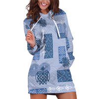 Vintage Lapita Hoodie Dress Iconic Double Face Pattern Blue