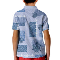 Vintage Lapita Kid Polo Shirt Iconic Double Face Pattern Blue LT05 - Polynesian Pride