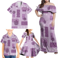 Vintage Lapita Family Matching Off Shoulder Maxi Dress and Hawaiian Shirt Iconic Double Face Pattern Violet LT05 - Polynesian Pride