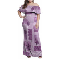 Vintage Lapita Family Matching Off Shoulder Maxi Dress and Hawaiian Shirt Iconic Double Face Pattern Violet LT05 Mom's Dress Violet - Polynesian Pride