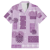 Vintage Lapita Family Matching Off Shoulder Short Dress and Hawaiian Shirt Iconic Double Face Pattern Violet