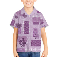 Vintage Lapita Family Matching Off Shoulder Short Dress and Hawaiian Shirt Iconic Double Face Pattern Violet