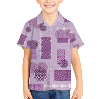 Vintage Lapita Family Matching Short Sleeve Bodycon Dress and Hawaiian Shirt Iconic Double Face Pattern Violet LT05 Son's Shirt Violet - Polynesian Pride