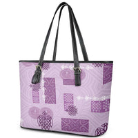 Vintage Lapita Leather Tote Bag Iconic Double Face Pattern Violet LT05 - Polynesian Pride