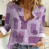 Vintage Lapita Women Casual Shirt Iconic Double Face Pattern Violet LT05 Female Violet - Polynesian Pride