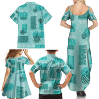 Vintage Lapita Family Matching Summer Maxi Dress and Hawaiian Shirt Iconic Double Face Pattern Turquoise LT05 - Polynesian Pride