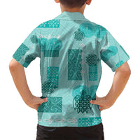 Vintage Lapita Family Matching Tank Maxi Dress and Hawaiian Shirt Iconic Double Face Pattern Turquoise LT05 - Polynesian Pride