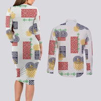 Vintage Lapita Couples Matching Long Sleeve Bodycon Dress and Long Sleeve Button Shirt Iconic Double Face Pattern