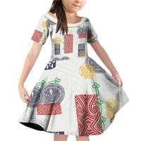 Vintage Lapita Family Matching Off Shoulder Short Dress and Hawaiian Shirt Iconic Double Face Pattern