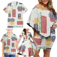 Vintage Lapita Family Matching Off Shoulder Short Dress and Hawaiian Shirt Iconic Double Face Pattern