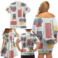 Vintage Lapita Family Matching Off Shoulder Short Dress and Hawaiian Shirt Iconic Double Face Pattern