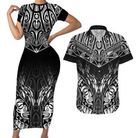 Custom New Zealand Fishing Couples Matching Short Sleeve Bodycon Dress and Hawaiian Shirt Aotearoa Maori Koru LT05 Black - Polynesian Pride