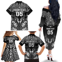 Custom New Zealand Fishing Family Matching Off The Shoulder Long Sleeve Dress and Hawaiian Shirt Aotearoa Maori Koru LT05 - Polynesian Pride