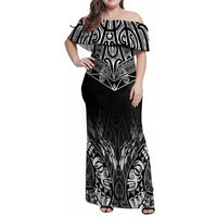 Custom New Zealand Fishing Family Matching Off Shoulder Maxi Dress and Hawaiian Shirt Aotearoa Maori Koru LT05 Mom's Dress Black - Polynesian Pride