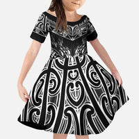 Custom New Zealand Fishing Family Matching Summer Maxi Dress and Hawaiian Shirt Aotearoa Maori Koru LT05 Daughter's Dress Black - Polynesian Pride