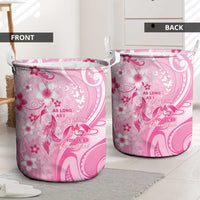 Memorial Pink Breast Cancer Awareness Laundry Basket Plumeria Floral Tribal Pattern - Polynesian Pride
