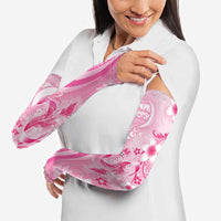 Personalised Memorial Pink Breast Cancer Awareness Arm Sleeves Plumeria Floral Tribal Pattern - Polynesian Pride