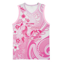 Personalised Memorial Pink Breast Cancer Awareness Basketball Jersey Plumeria Floral Tribal Pattern - Polynesian Pride