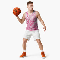 Personalised Memorial Pink Breast Cancer Awareness Basketball Jersey Plumeria Floral Tribal Pattern - Polynesian Pride