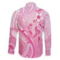 Personalised Memorial Pink Breast Cancer Awareness Family Matching Long Sleeve Bodycon Dress and Hawaiian Shirt Plumeria Floral Tribal Pattern LT05 - Polynesian Pride
