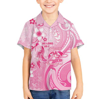 Personalised Memorial Pink Breast Cancer Awareness Family Matching Long Sleeve Bodycon Dress and Hawaiian Shirt Plumeria Floral Tribal Pattern LT05 Son's Shirt Pink - Polynesian Pride