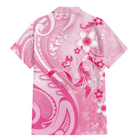Personalised Memorial Pink Breast Cancer Awareness Family Matching Mermaid Dress and Hawaiian Shirt Plumeria Floral Tribal Pattern - Polynesian Pride