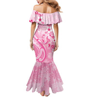Personalised Memorial Pink Breast Cancer Awareness Family Matching Mermaid Dress and Hawaiian Shirt Plumeria Floral Tribal Pattern LT05 - Polynesian Pride