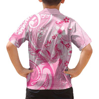 Personalised Memorial Pink Breast Cancer Awareness Family Matching Off Shoulder Maxi Dress and Hawaiian Shirt Plumeria Floral Tribal Pattern LT05 - Polynesian Pride