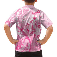 Personalised Memorial Pink Breast Cancer Awareness Family Matching Off Shoulder Short Dress and Hawaiian Shirt Plumeria Floral Tribal Pattern LT05 - Polynesian Pride